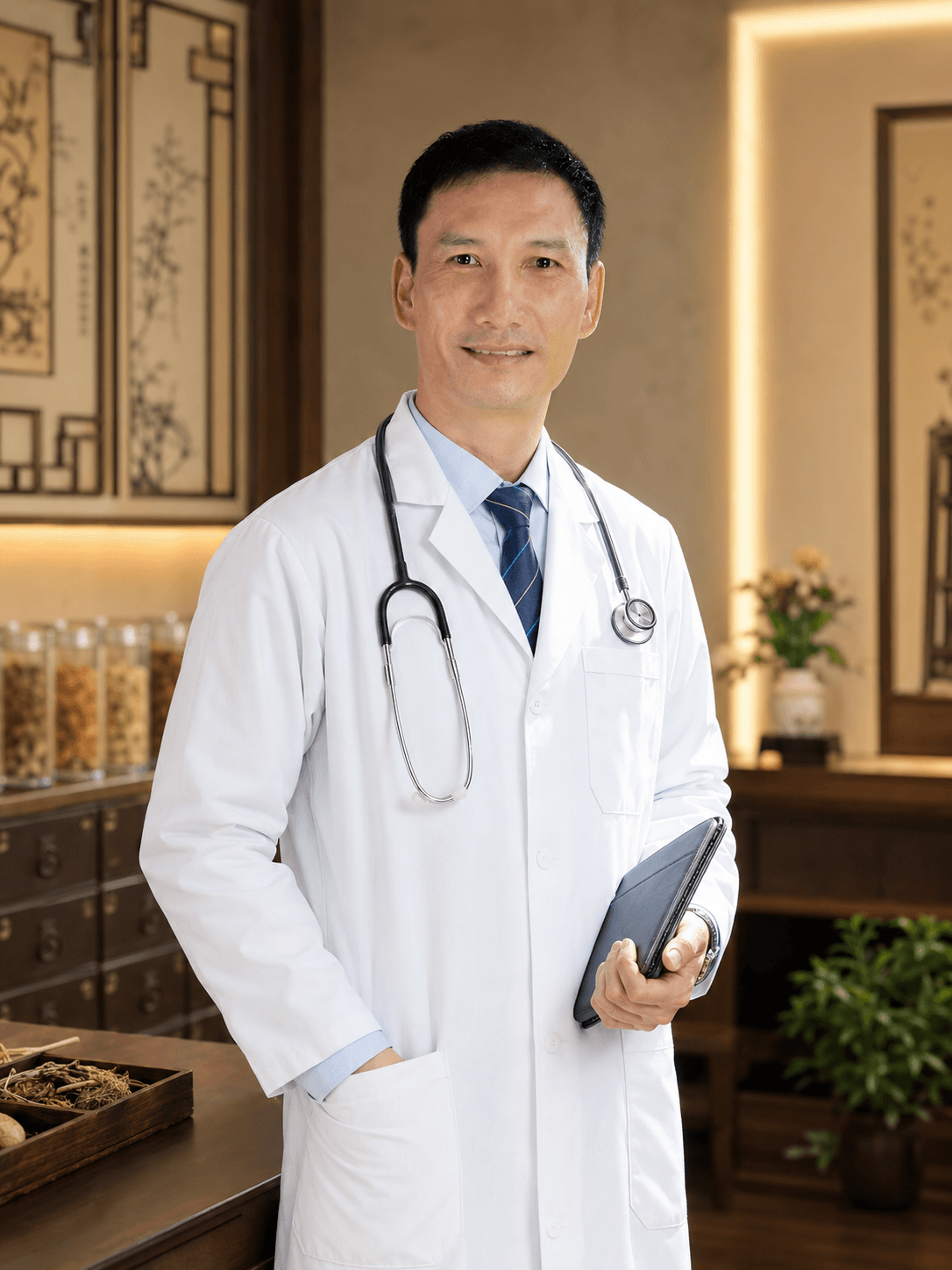 Chân dung BSCKII Đào Văn Đây trong phòng khám Y học cổ truyền